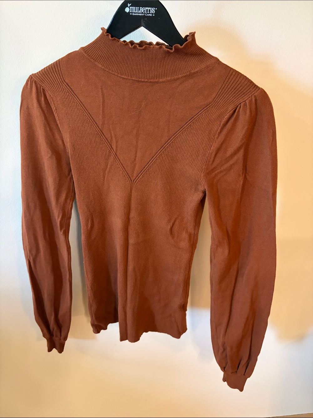 Wishlist Rust Ribbed Ruffle Mock Neck Sweater